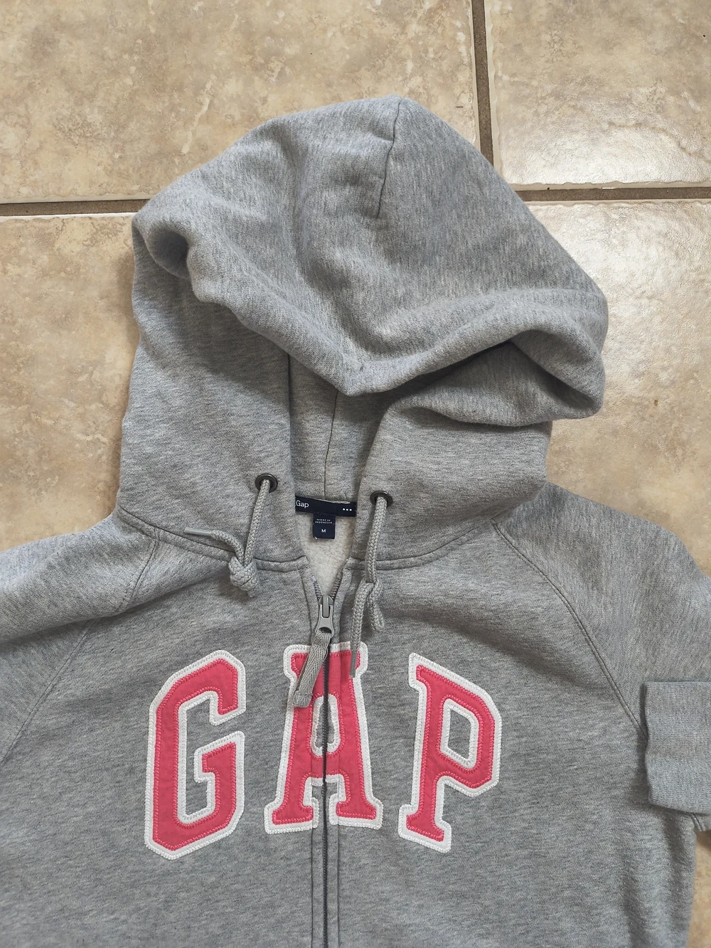 GAP Kids Light Gray Hoodie with Pink Logo